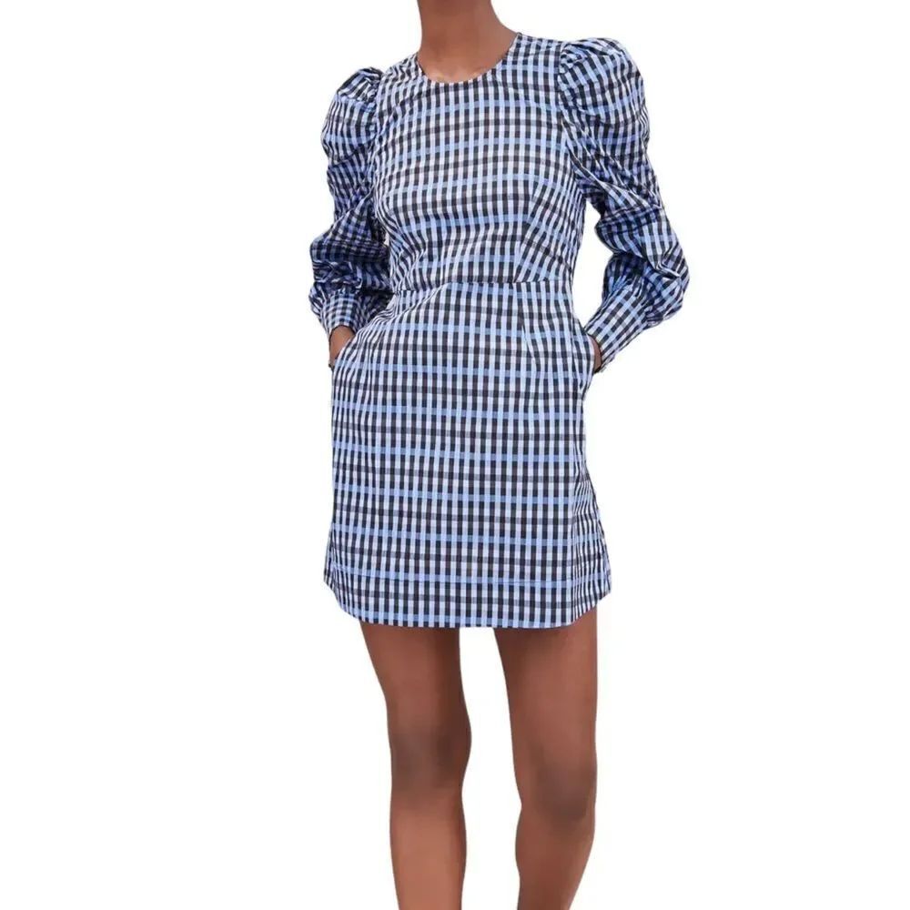 Baum und Pferdgarten Aidine Mini Dress Blue Gingham Puff Sleeve Women’s Size 34